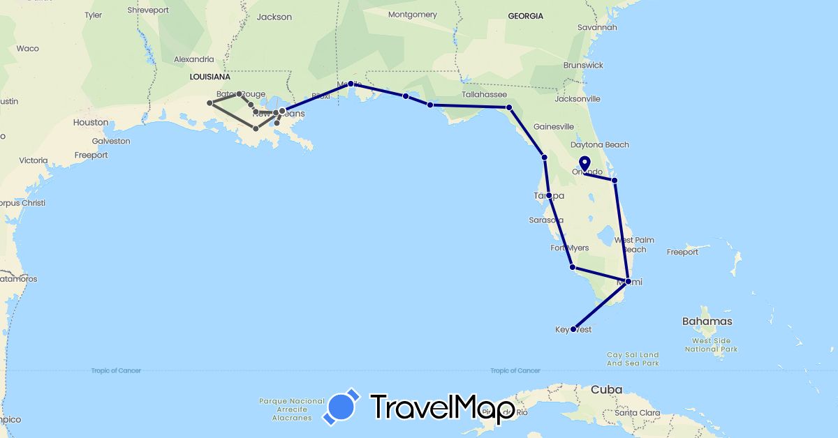 TravelMap itinerary: driving, hiking, motorbike in United States (North America)